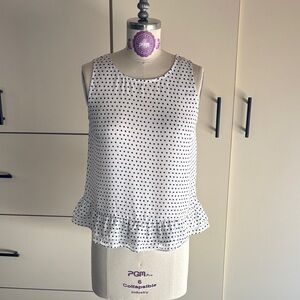 Maison Jules Black and White Polka Dot Ruffle Top